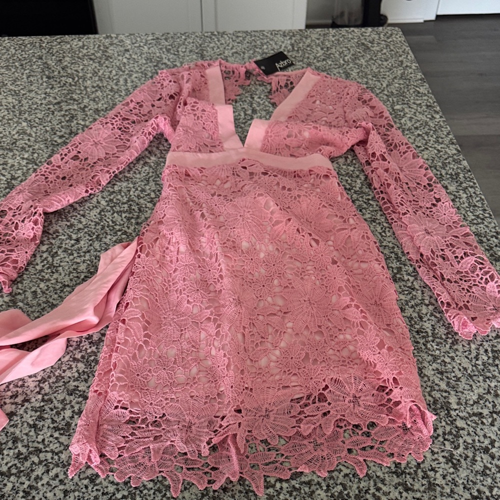 Pink Lace Long Sleeve Dress